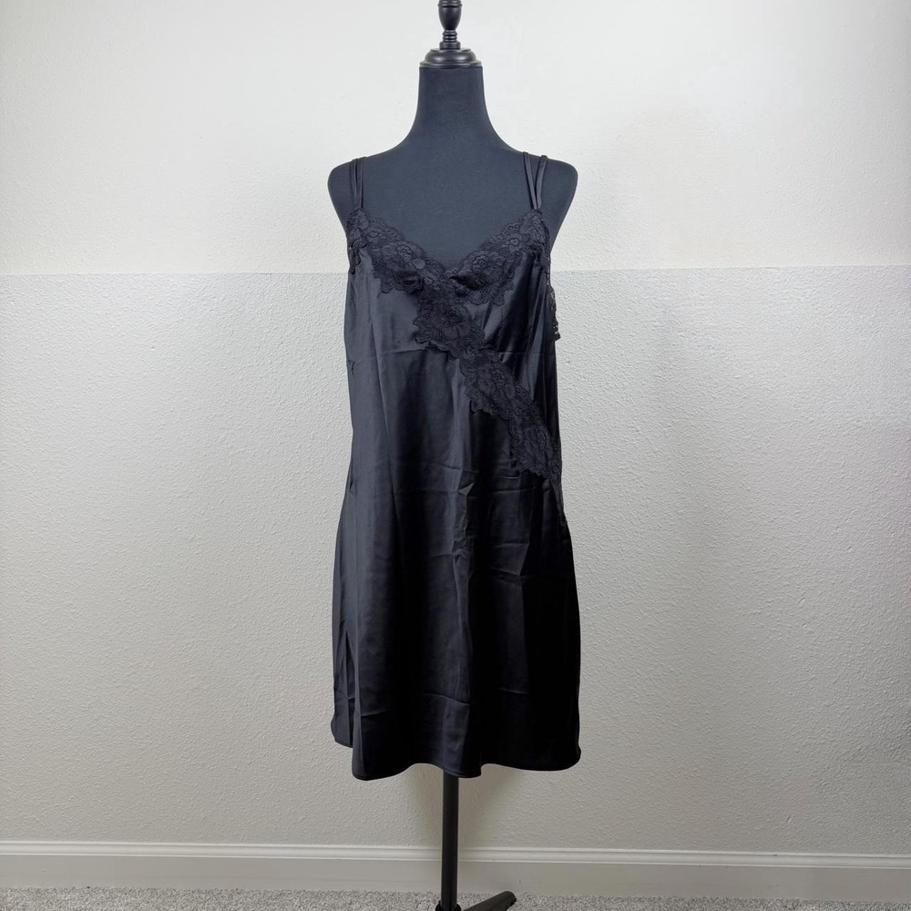 Lauren Ralph Lauren Black Satin Lace Slip Dress — XL 🖤